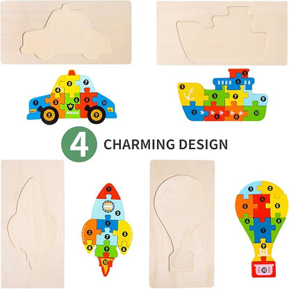 6 Pack Wooden Vehicle Toddler Puzzles for Kids Ages 3 4 5 6, Baby Montessori Toys for Kids Age 3 Years+, Transport Vehicles Learning Jigsaw Toys for Boy Girl Ideal Gift