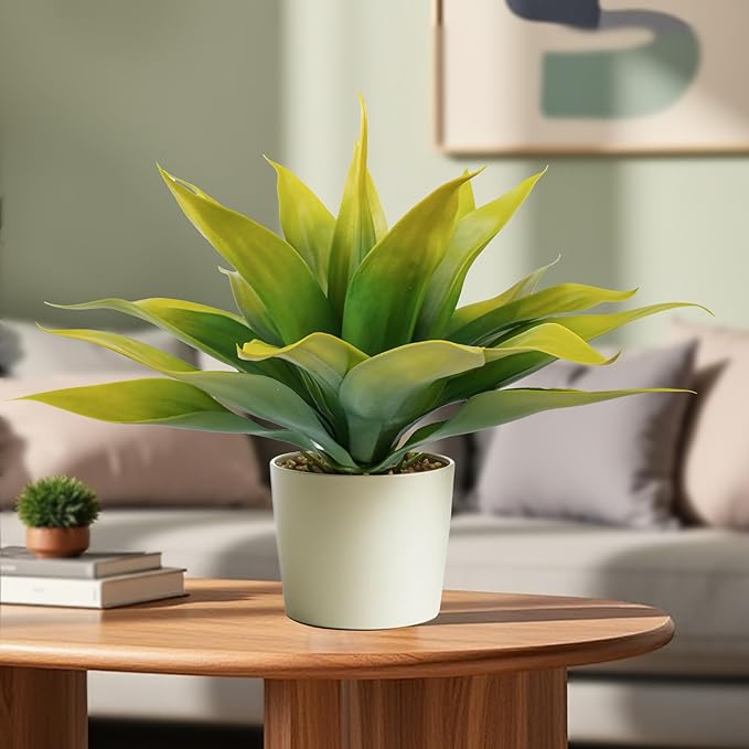 Artificial Agave Plants,Large UV Resistant Fake Agave Planters for Indoor and Outdoor Decorating Tropical Plant Succulents Greenery Indoor Decor (2Pack,22" Yellow)