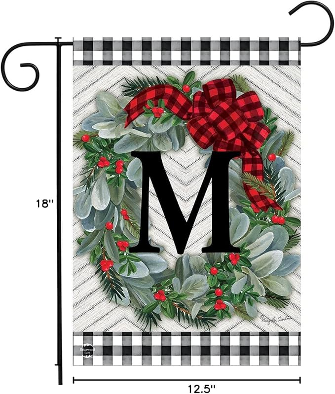 Briarwood Lane Winter Wreath Monogram Letter M Garden Flag