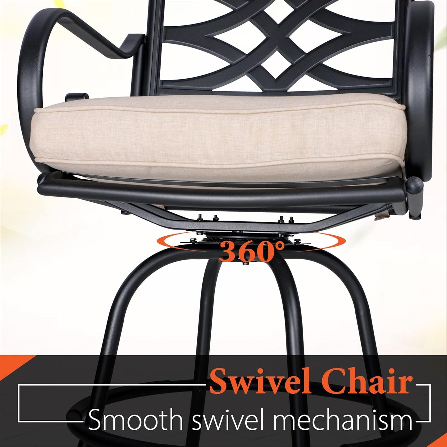 Sophia & William Outdoor Patio Bar Set 5 Piece High Dining Table and Chairs Furniture Set-4 Swivel Bar Stools with Beige Cushion and 1 Square Bar Height Table with Hand-Painted Metal Top