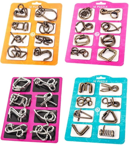 Ahyuan Metal Wire Puzzle Set of 32 with Pouch Large Thick IQ Test Mind Game Toys IQ Toys Brain Teaser Metals Wire Puzzles Magic Trick Toy Metal IQ Puzzle for Party Favor Kids Adults (Bronze)