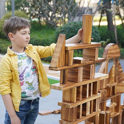 64 pcs Large Outdoor Carbonized Wooden Building Blocks Set for Kids Toddlers 3-12, Giant Carbonized Outside Wooden Blocks Playset for Kindergarten Yard, Jumbo Blocks (jumbo set 2#: 45 lbs (20.7 kg)
