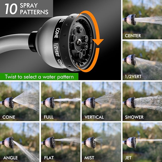 RESTMO Watering Wand Heavy Duty, Metal Garden Hose Wand with Thumb Flow Control, 15-Inch Long Hose Nozzle Sprayer with 10 Spray Patterns, Ideal to Water Hanging Baskets and Shrubs, Silver