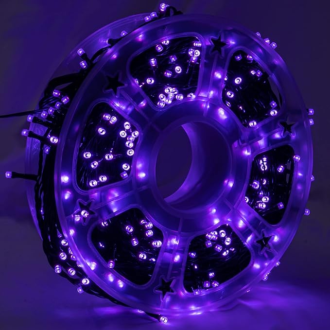 FUNPENY 164FT 500 LED Halloween Lights, 8 Modes Waterproof Plug in String Lights for Halloween Indoor Outdoor Yard Party Wedding Garden Home Decorations (Purple)