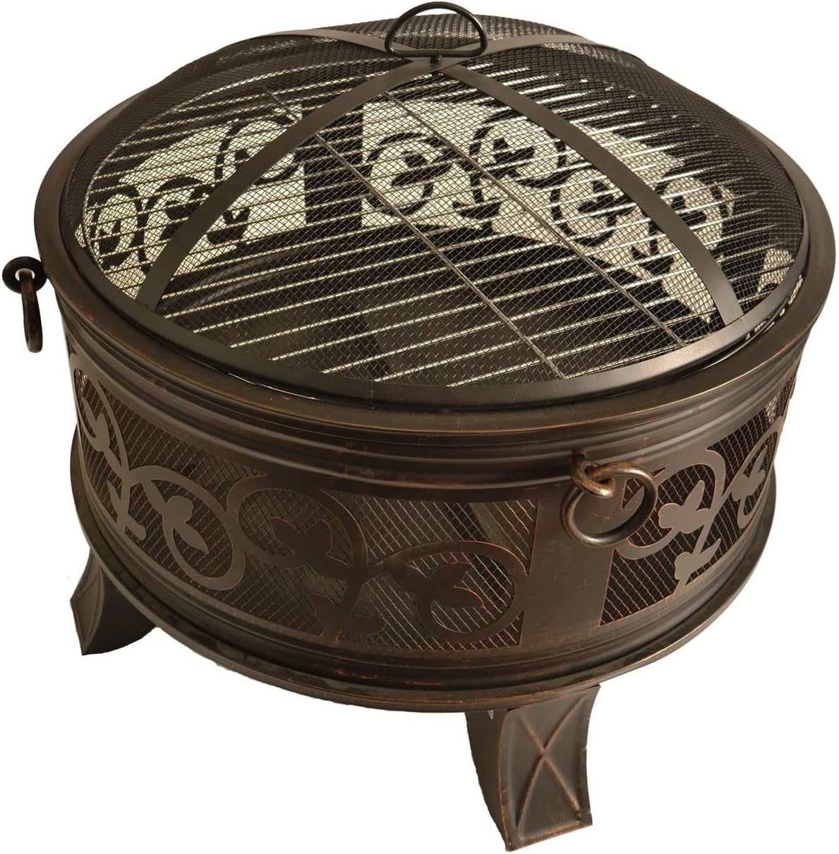 26 Inch Steel Deep Bowl Fire Pit with Cooking Grid, Weather Cover, Spark Screen, and Poker - Model# BFPW26W-CC Metal