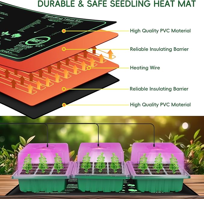 Verdenu Seed Starter Tray with Grow Lights and Heat Mat, 3 Pack 72-Cell Seedling Starter Kit with Humidity Dome, 3 Lighting Mode, 4 Dimming Level, Reusable Seed Germination Kit for Indoor Plant