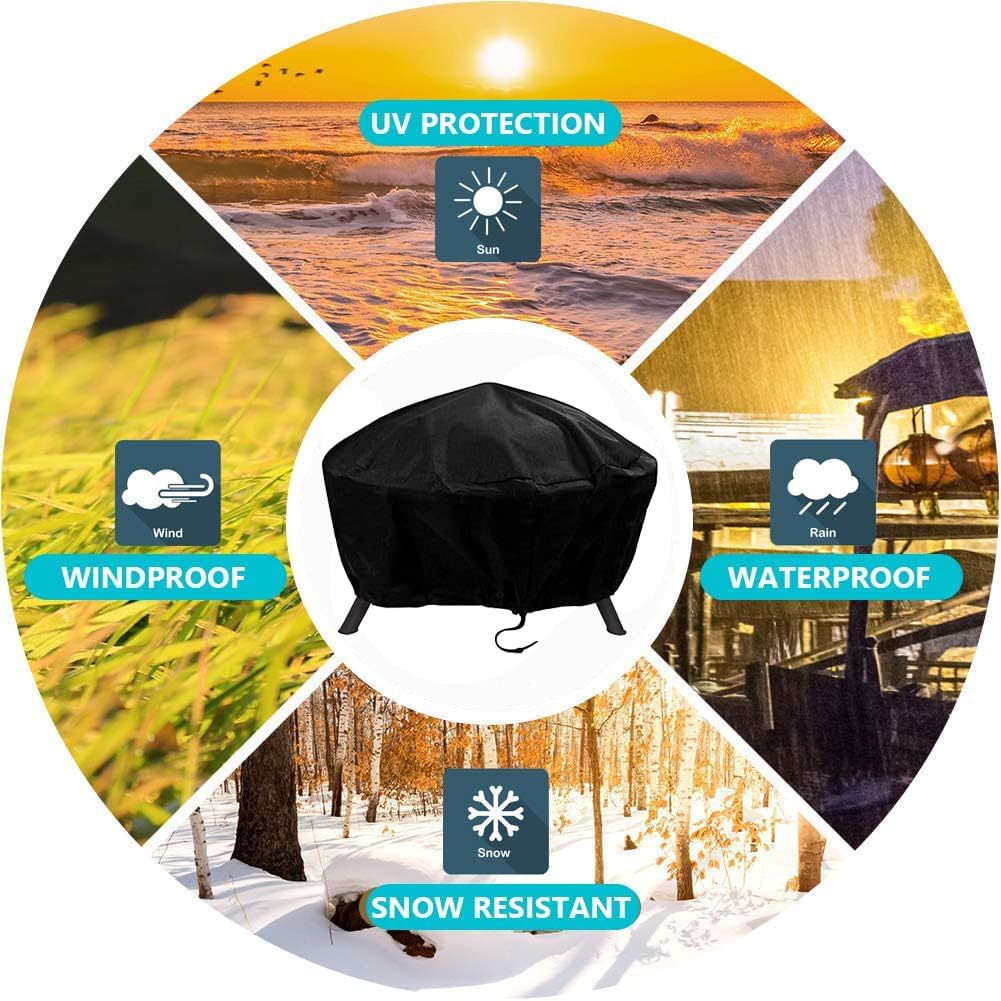 Round Fire Pit Cover, 58 Inches Diameter, 58 x 24 inch Waterproof Firepit Covers, for Patio Fire Pit, Full Coverage Dustproof Anti UV Outdoor Fire Pit Cover