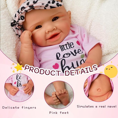 Girl 18 Inch, Full Silicone Baby Doll, Realistic Baby Dolls, Realistic Veins & Pose, Not Vinyl, Reborn Baby Dolls Silicone Full Body, Gift Set