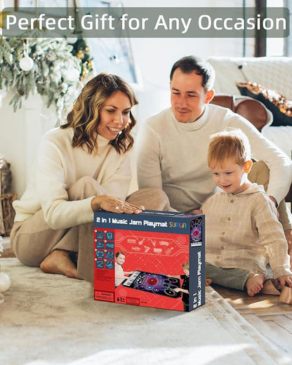 SUNLIN 2-in-1 Music Jam Mat, Music Learning Toy for Boys Girls 3-6, Drum Set + Piano Mat, Toddler Birthday Gift 3 4 5 6 Years, Record & Playback, Built-in Songs, 8 Instrument Sounds, Volume Control