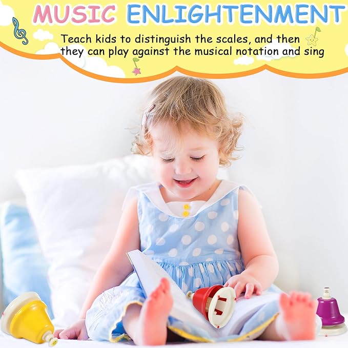 Desk Bells for Kids 8 Notes Bell Chromatic Diatonic Hand Bells Toddler Musical Instruments for Musical Learning Teaching Percussion Instrument