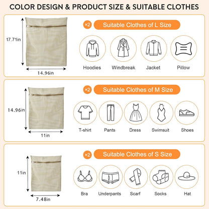 6-Piece Bag, Durable Cotton Mesh Laundry Bag, Sturdy Zipper, Breathable Mesh, Exquisite Laundry Bag for Underwear, Clothes, Pants, Shoes and Socks