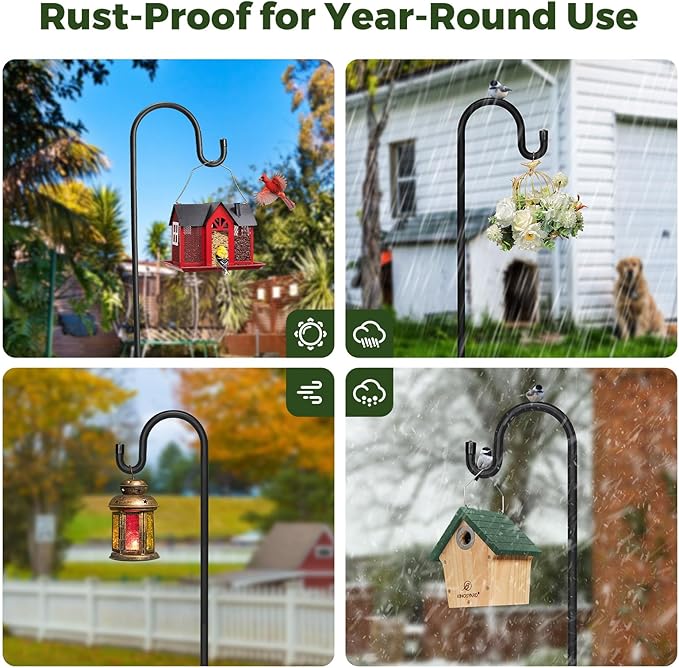 Kingsyard 2 Pack Adjustable Shepherd Hooks for Outdoor - 92 INCH Heavy Duty Bird Feeder Pole with 5 Prong Base, Hummingbird Feeder Stand, Garden Plant Baskets, Weddings Decor, Solar Light Lanterns