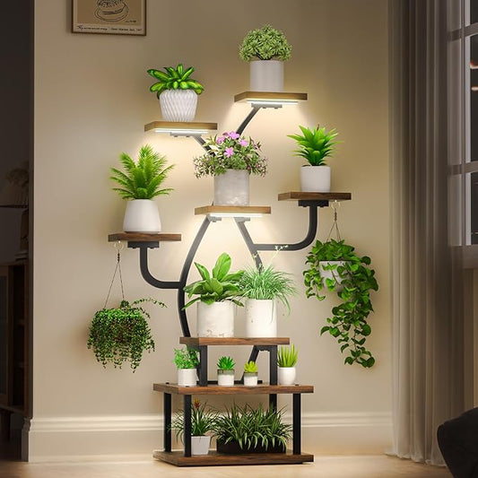 Plant Stand Indoor with Grow Light, 8 Tiered 48" Small Plant Shelf, Corner Plant Stand Stand for Indoor Plants Multiple, Metal Humen-Shaped Plant Flower Holder, for Living Room, Patio, Balcony