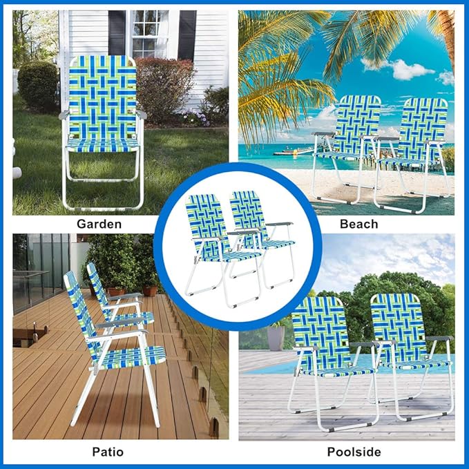 VINGLI Patio Lawn Webbed Folding Chairs 1 Piece, Outdoor Beach Chair Portable Dining Chair for Outdoor Yard, Garden (Blue, Classic)