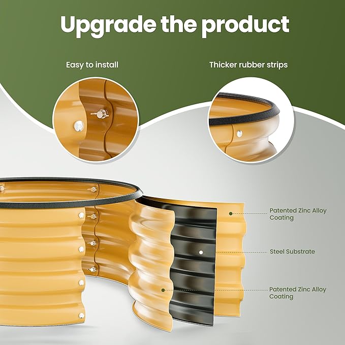 ZXZYHFTY Round Galvanized Raised Garden Bed kit,Yellow Outdoor Garden Raised Planter Box, Round Large Metal Raised Garden Beds for Vegetable 2 * 2 * 1ft 1 Pack