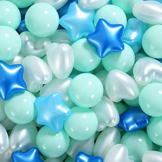 Ball Pit Balls Pack of 100 200 500 - Star and Round Set BPA Free Phthalate Free Non-Toxic Crush Proof Play Balls Soft Plastic Balls for Toddlers Baby Kids Birthday Pool Tent Party