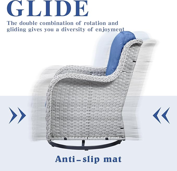 Outdoor Swivel Rocker Furniture 5 Pieces Patio Wicker Furniture Sets, Rattan Patio Swivel Glider Chairs with 2 Ottoman and Glass Side Table