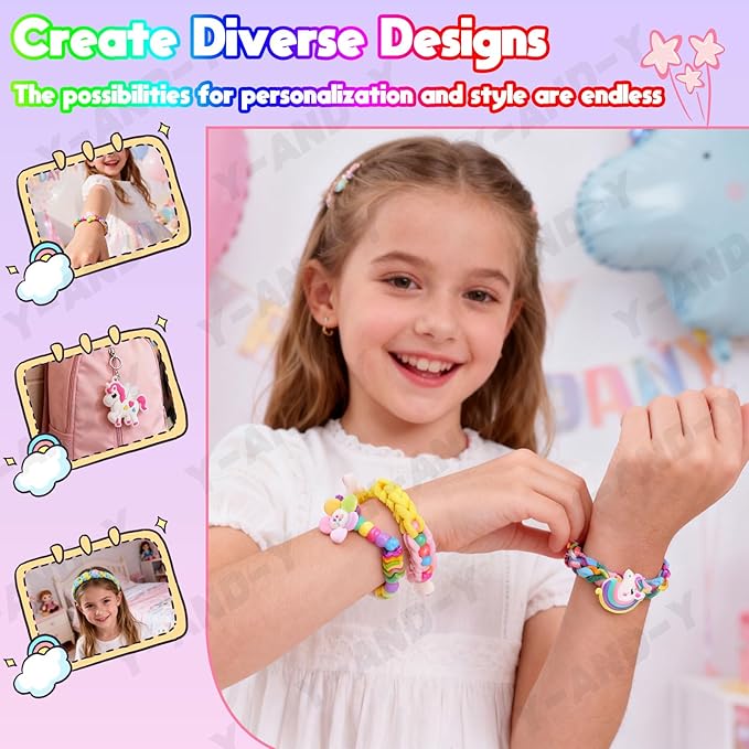 Kids Art and Craft Kit, DIY Bracelet Making Kit for Kids Age 6+ Years Old, 1200+ Colorful Hair Ties Rubber Band Bracelet Make Toy with Unicorn Giraffe Weaving Comb, Organizer Case, Gifts for Girls