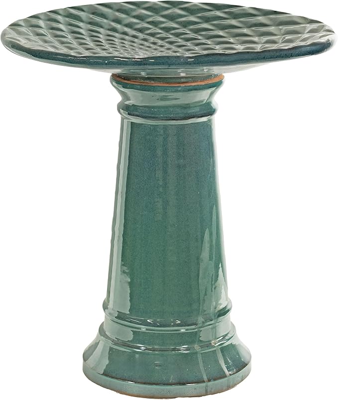Sunnydaze Rennes Outdoor Ceramic Bird Bath - 22.5" H - UV- and Frost-Resistant - Glazed Bowl and Pedestal with Turquoise Finish