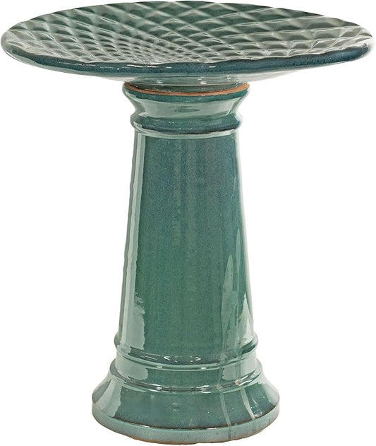 Sunnydaze Rennes Outdoor Ceramic Bird Bath - 22.5" H - UV- and Frost-Resistant - Glazed Bowl and Pedestal with Turquoise Finish