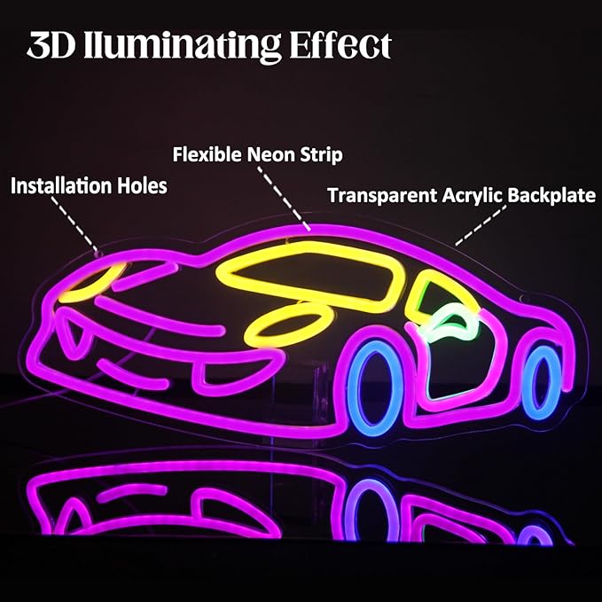 Car Neon Sign for Wall Decor Sports Car Neon Light Racing Car Neon Sign Colorful Car LED Neon Lights Signs Race Car Neon Light Up Sign for Bedroom Game Room Man Cave Garage Boy Gifts