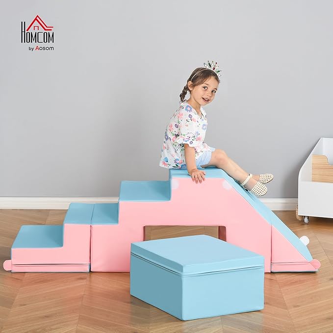 Qaba Toddlers Climbing Toys, Foam Climbing Blocks, 2 Pieces PU Leather Soft Play Set Indoor for Crawling or Sliding Aged 1-3 Years, Multicolor