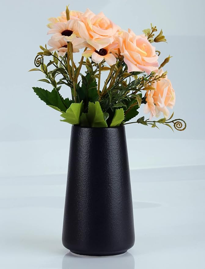 Simple Vase for Flowers Plants, Matte Vases for Modern Table Shelf Home Decor Wedding Boho Decor, 6" H Frosted Elegant Ceramic Vase for Pampas Grass Fluffy Stem Bouquet Lavender Flowers (Black, 2)