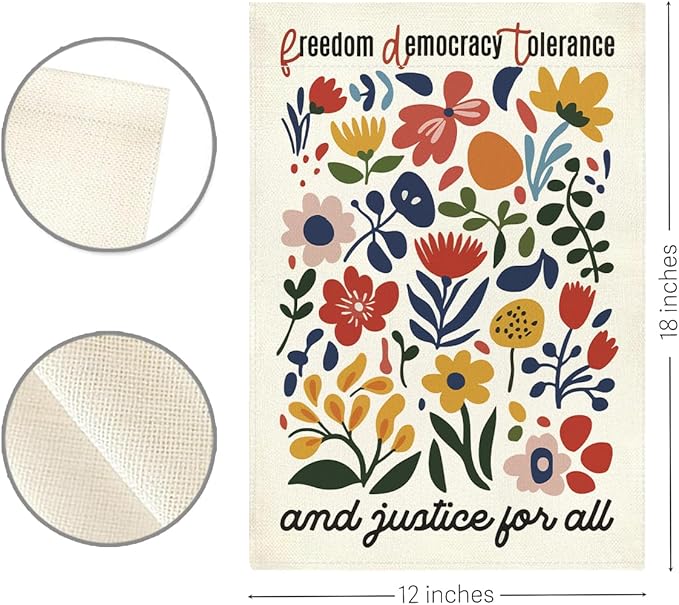 Social Justice Encourage Garden Flag Freedom Democracy Tolerance And Justice for All Decorations Small Double Sided Burlap art Stained Glass Style Garden Flags 12 x 18 Inch for Outside