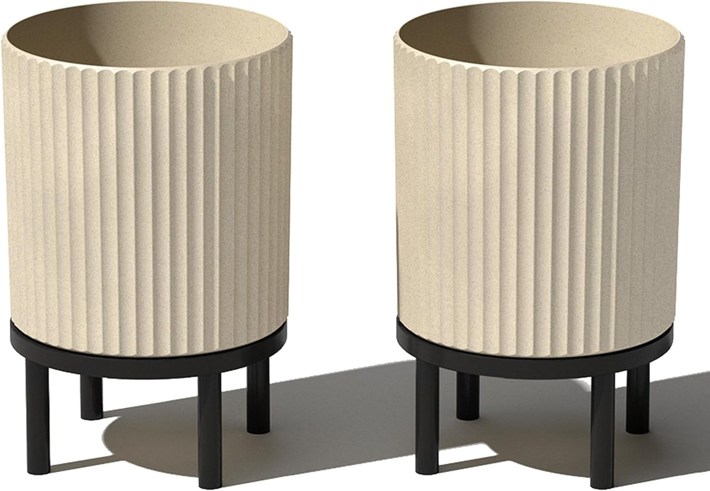 Veradek Demi Series Round Planter w/Stand for Porch/Patio | Durable Plastic-Stone Composite & Wooden Stand | Modern Décor for Tall Plants, Flowers