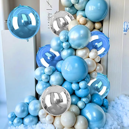 Giant 4D Foil Balloons, 6Pcs Large Metallic Light Blue Royal Silver Round Balloons, 22 Inch Big Round Foil Balloon for Red Birthday Party Baby Shower Wedding Decorations
