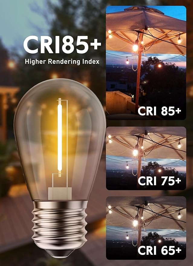 Moonflor 25 Pack LED S14 Replacement Light Bulbs, Shatterproof E26 Medium Base Edison Vintage Bulbs Equivalent to 11 W, Fits for Commercial Outdoor Patio Garden Vintage Lights, 2700K, Warm White