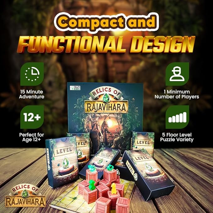 Relics of Rajavihara – Solo Puzzle Adventure Game with 50 Challenges Across 5 Floors – Strategic Logic Board Game for All Ages – Replayable Brain Teasers for Endless Fun