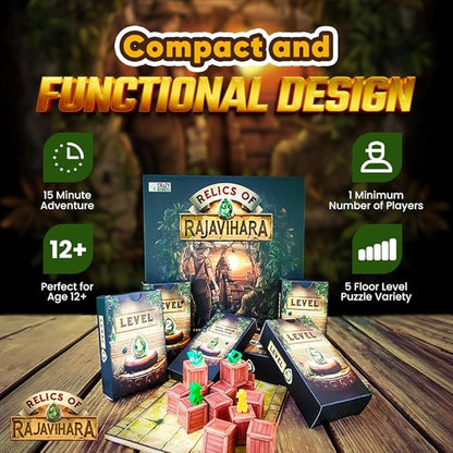 Relics of Rajavihara – Solo Puzzle Adventure Game with 50 Challenges Across 5 Floors – Strategic Logic Board Game for All Ages – Replayable Brain Teasers for Endless Fun