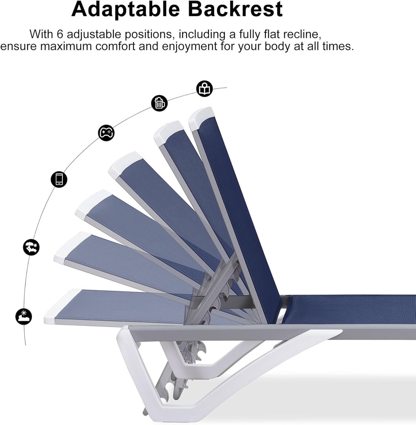 PURPLE LEAF Patio Chaise Lounge Chair Set Outside Aluminum Plastic Stackable Tanning Chairs with Side Table for Pool Sunbathing Beach Deck Outdoor Lounger, Dark Blue