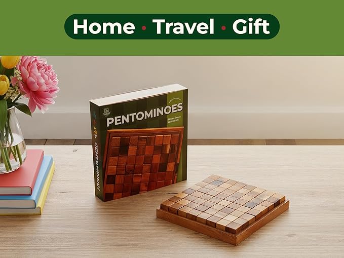 BSIRI Pentominoes Board Logic Puzzle Desk Toys Brain Games Cube Magic Educational Teaser Challenging Gift Intelligence Mind Kids Wooden Strategy Christmas Supplies Box Master Smart Boy Classroom