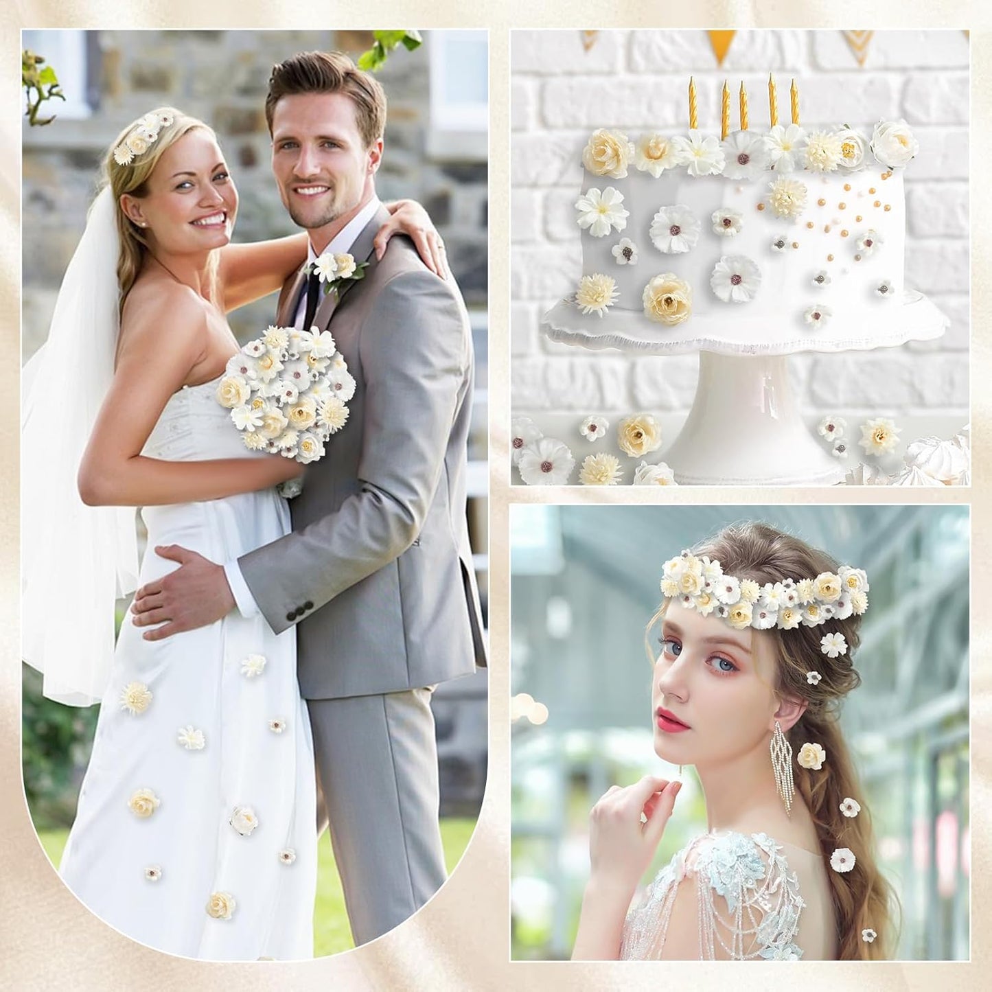 Faux Flower Heads Mini White Artificial Flower Heads Fake Peony Daisy Rose Flowers Multicolor Small Silk Daisy Flower Heads for Craft Garland Wedding Party DIY Home Decoration,2-4 cm