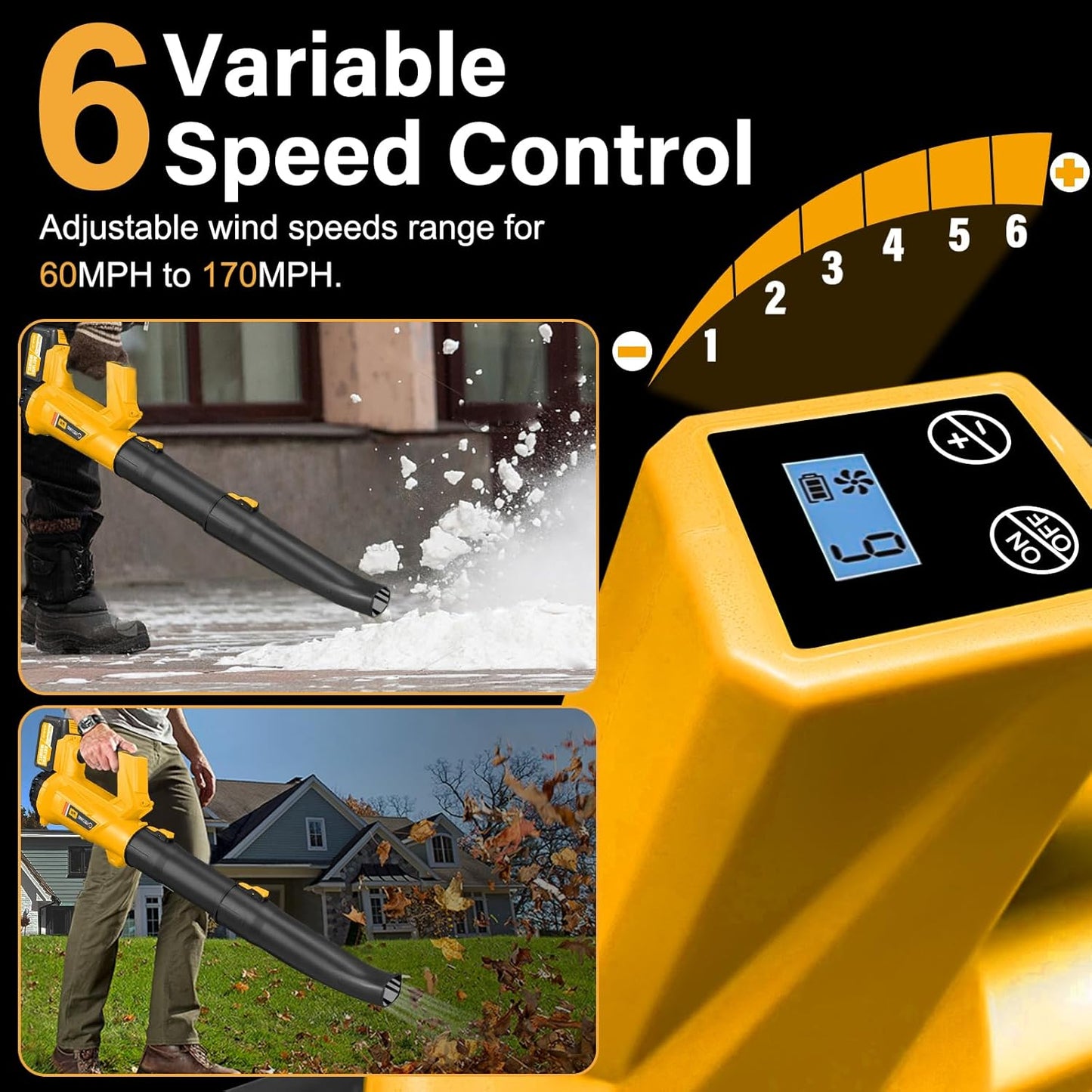 Leaf Blower Cordless, 20V Powerful Electric Leaf Blower with 2 Battery and Charger, 540 CFM/170 MPH Rechargeable Leaf Blowers, 6.0Ah Battery Powered Leaf Blowers for Lawn Care, 6 Speed Mode