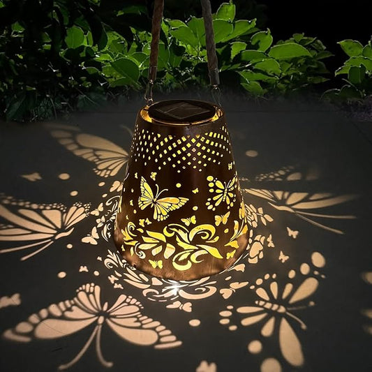 Hanging Solar Lanterns Outdoor Waterproof Butterfly Solar Lights Metal Outdoor Decor, LED Decorative Solar Garden Lights for Garden, Backyard, Tree, Porch(1 Pack)