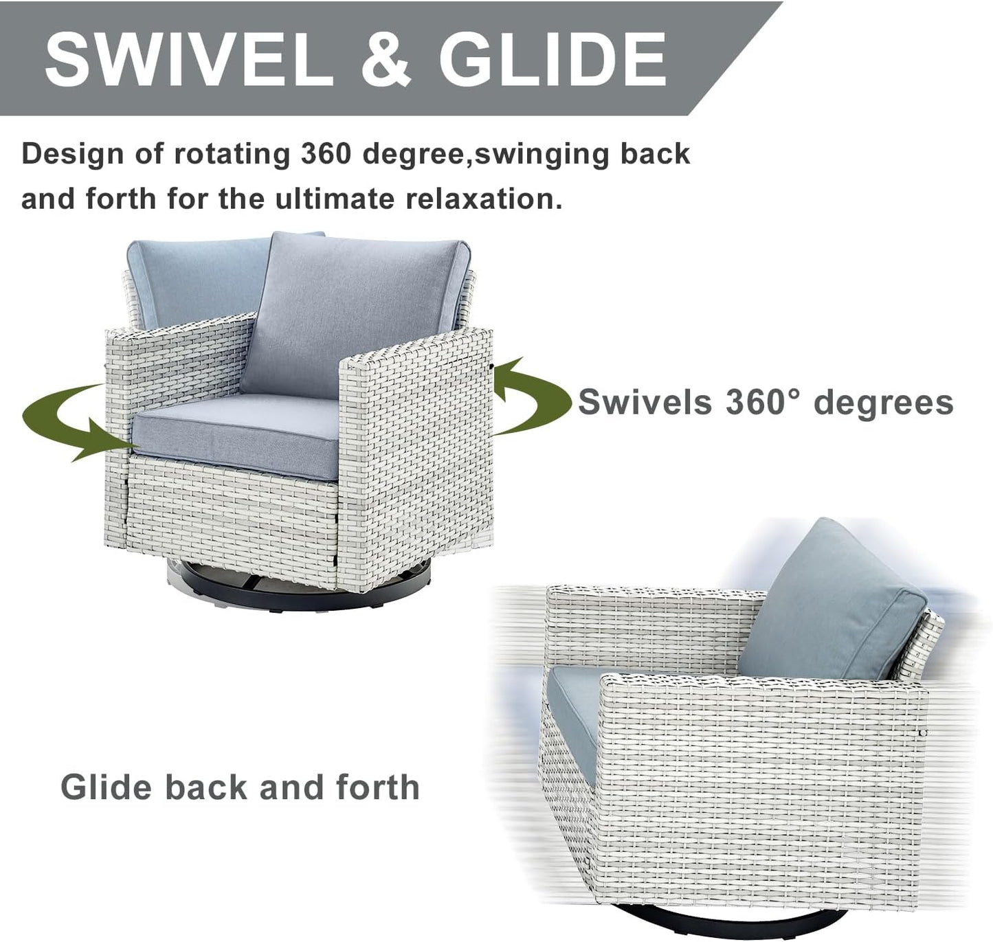 HUMMUH Patio Furniture Set 5 Piece Outdoor Sectional Sofa,PE Wicker Patio Swivel Rocker Chairs with Ottomans for Porch,Garden,Backyard