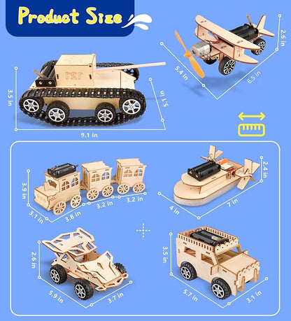 6-in-1 STEM Kits for Kids Age 8-12, Educational STEM Toys for Boys and Girls, Wooden Building Kit for Kids STEM Science Experiments Kit, Ideal Christmas Birthday Gifts for 8 9 10 11 12 13 Year Old