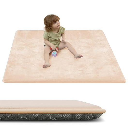 ACOMOPACK 1.3" Thick Baby Play Mat for Floor 50x50"-Memory Foam Water-Repellent Playpen Mat for Tummy Time,Non-Slip Soft Velvet Nursery Rug for Kids,Toddlers,Infants Crawling（Blush）