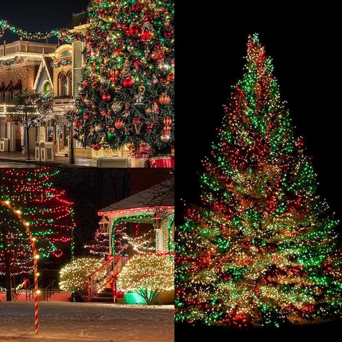 2 Pack 200 LED Solar Christmas Lights Outdoor Waterproof, Solar String Lights for Outside, Solar Outdoor String Light with 8 Lighting Modes for Xmas Tree Wedding Party Yard Decorations (Red and Green)