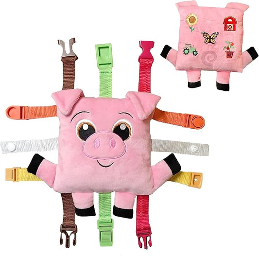 Buckle Toys - Boink Pig - Learning Activity - Develop Fine Motor Skills and Problem Solving - Sensory Toddler Travel Toy