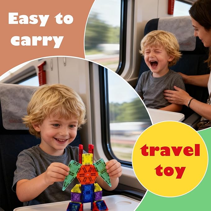 60PCS Mini Magnetic Tiles Building Blocks Set with Portable Iron Case, STEM Travel Toys for Kids Ages 3+, Educational Magnet Construction Puzzles for Boys and Girls,Toddler Puzzle Birthday Gift Toys