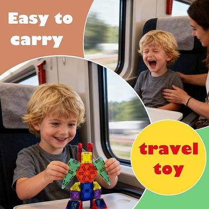 60PCS Mini Magnetic Tiles Building Blocks Set with Portable Iron Case, STEM Travel Toys for Kids Ages 3+, Educational Magnet Construction Puzzles for Boys and Girls,Toddler Puzzle Birthday Gift Toys