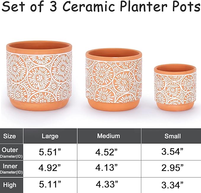 DeeCoo 3 Piece Ceramic Plant pots Indoor Flower Pots Set with Drainage Holes, 5.7/4.7/3.5/inch, Modern Decorative Flower (Red)