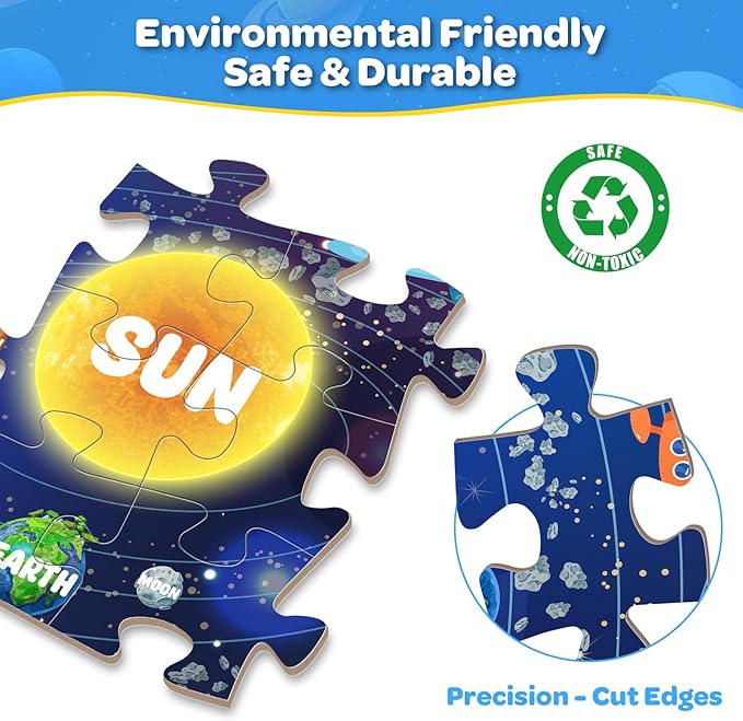 Solar System Floor Puzzle for Kids - 48 Pieces Large Solar System Jigsaw Puzzles for Kids 3-5, Toddler Learning Preschool Educational Toys 12 Months+, Perfect Birthday Christmas Gifts for Boys Girls