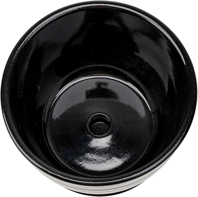 MyGift Modern Ribbed Black Ceramic Small Planters for Houseplant Flower Succulent Herb, Indoor Home Garden Plant Pot with Drainage Hole and Attached Saucer, Set of 3