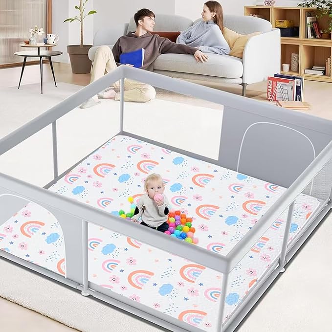 Machine Washable Baby Floor Play Mat 59x59”, Non Slip One-Piece Baby Crawling Mats for Tummy Time, Portable Playpen Mat Playmat for Babies Infants and Toddlers