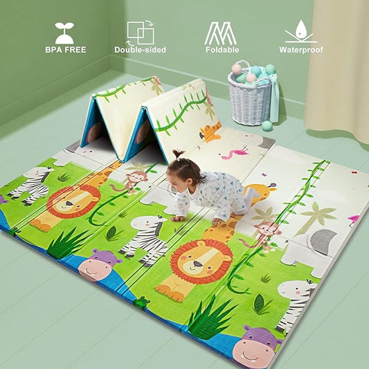 UANLAUO Foldable Baby Play Mat, Extra Large Waterproof Activity Playmats for Babies,Toddlers, Infants, Play & Tummy Time, Foam Baby Mat for Floor with Travel Bag